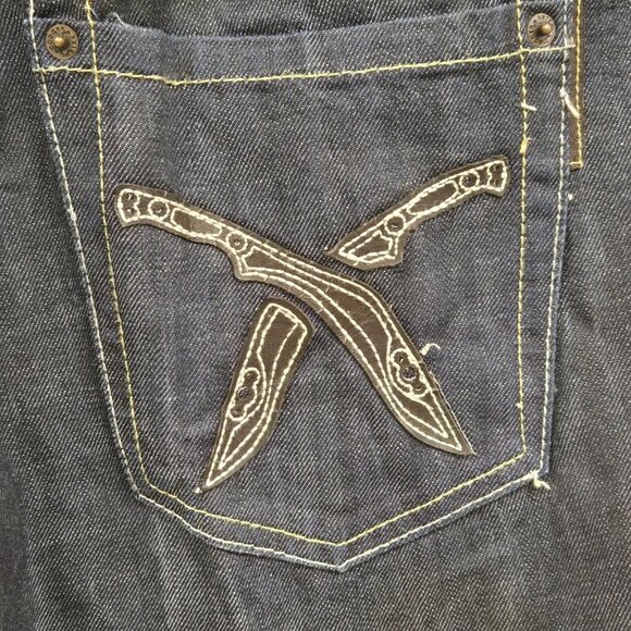 Artful Dodger Men's 36 Y2K Vintage Baggy Jeans Dark Wash Dagger Pockets Flawed - Picture 10 of 15
